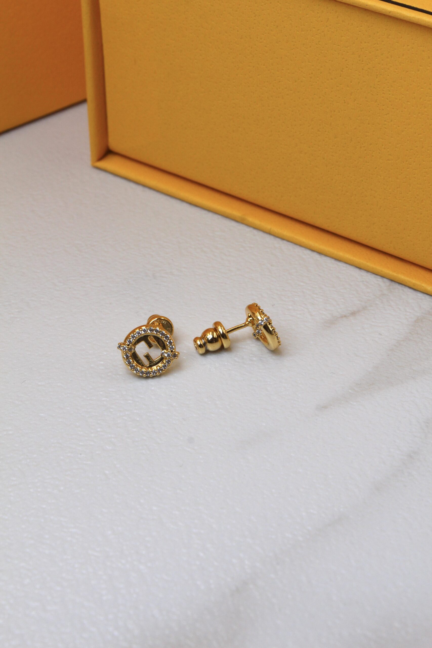 Fendi Pavé FF Logo Gold-Tone Stud Earrings