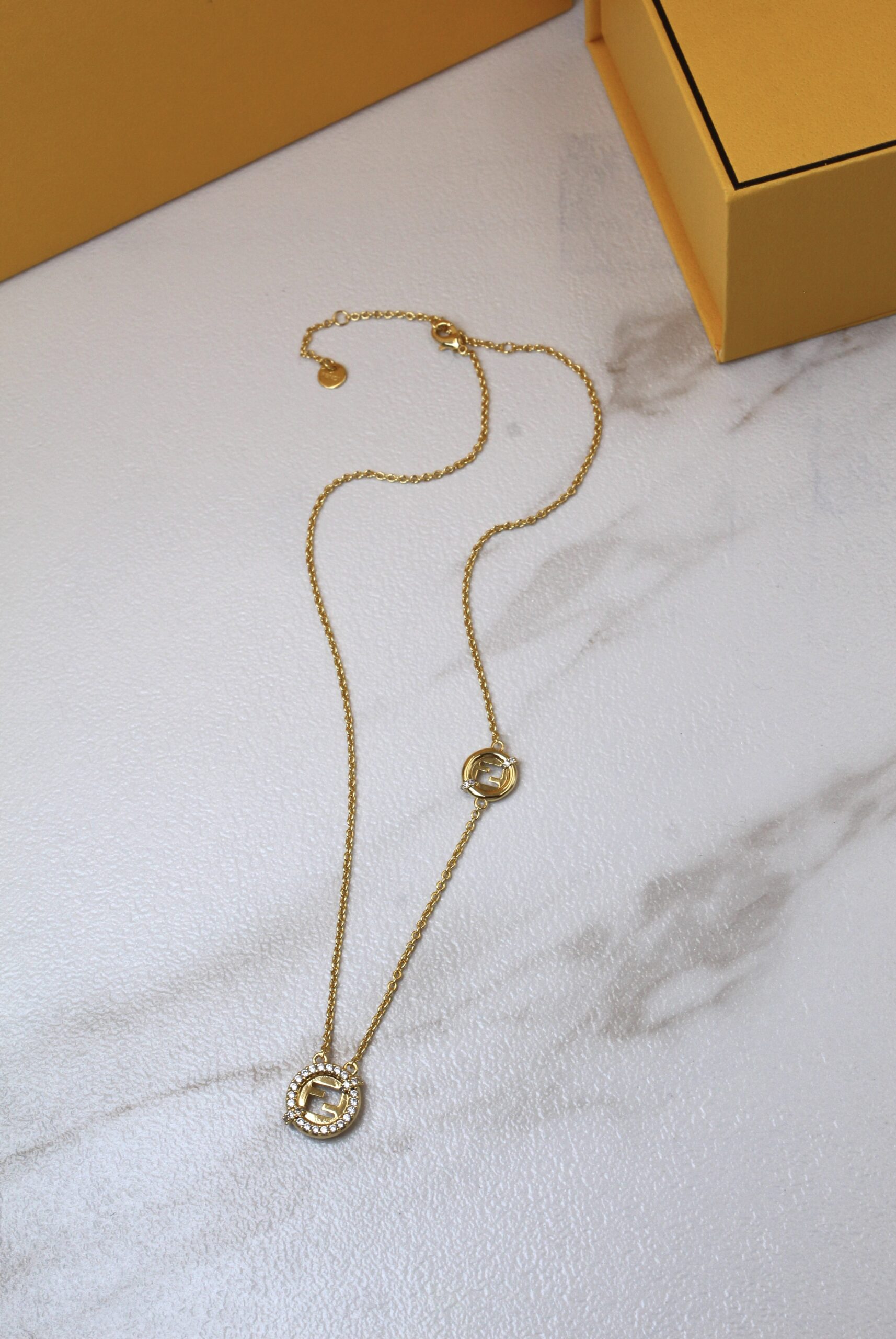 Fendi O'Lock Pavé Gold-Tone Pendant Necklace