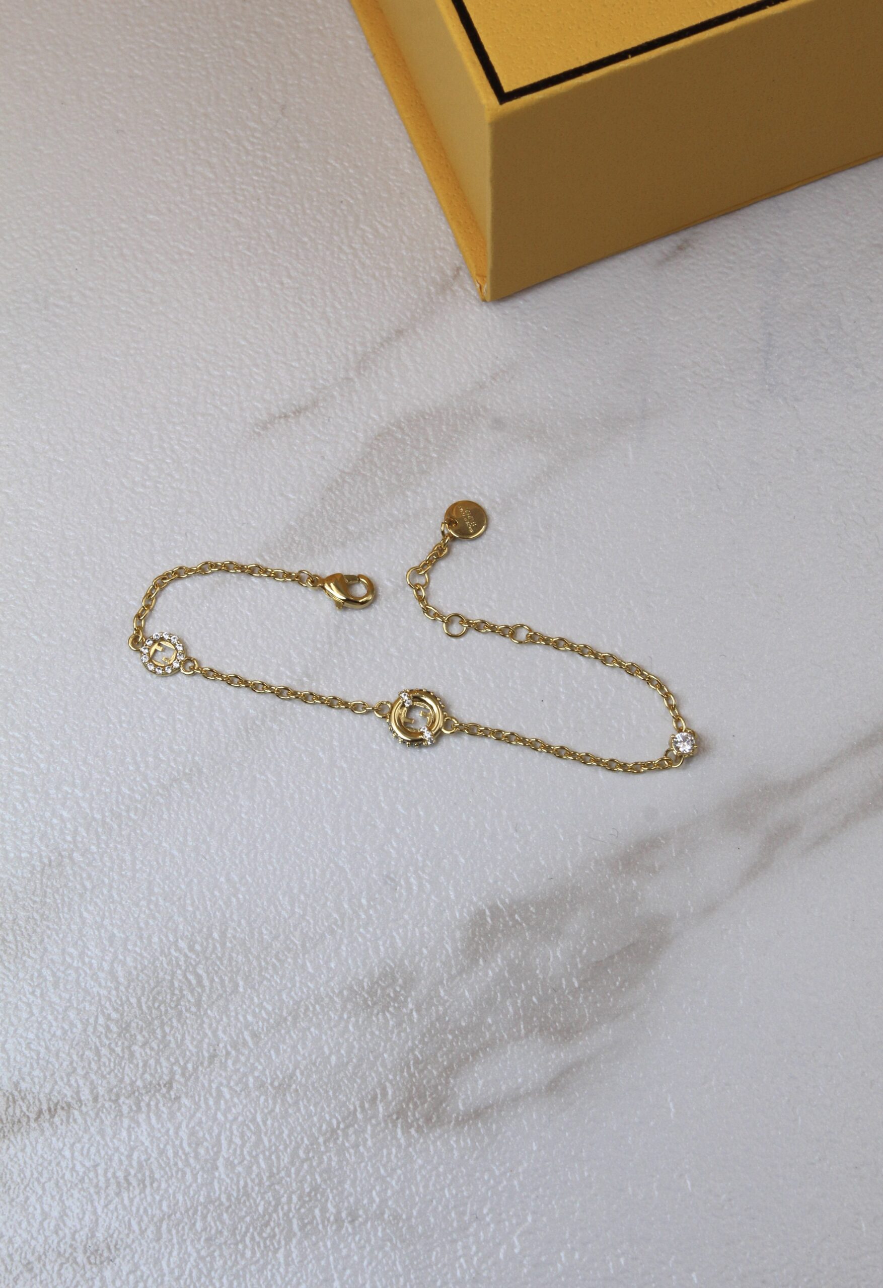 Fendi O'Lock Pavé Diamond and Gold-Finish Link Bracelet