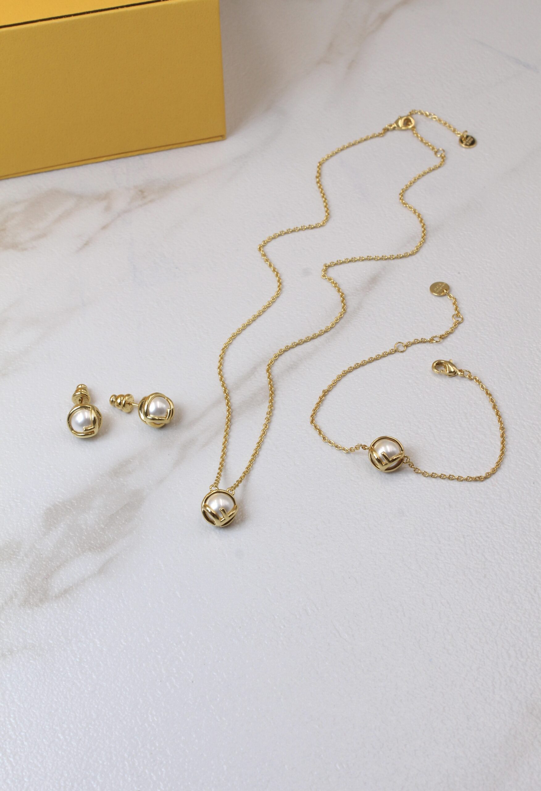 Fendi O'Lock Pearl Gold-Finish Jewelry Suite