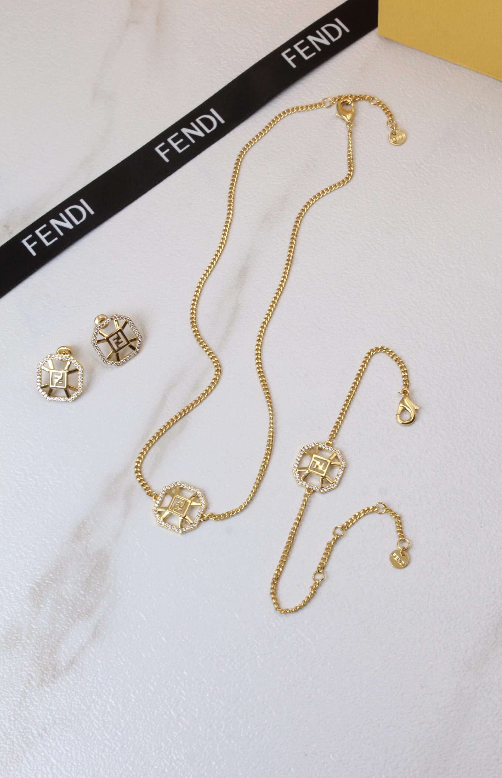 Fendi O'Lock Pavé Gold-Tone Haute Joaillerie Set