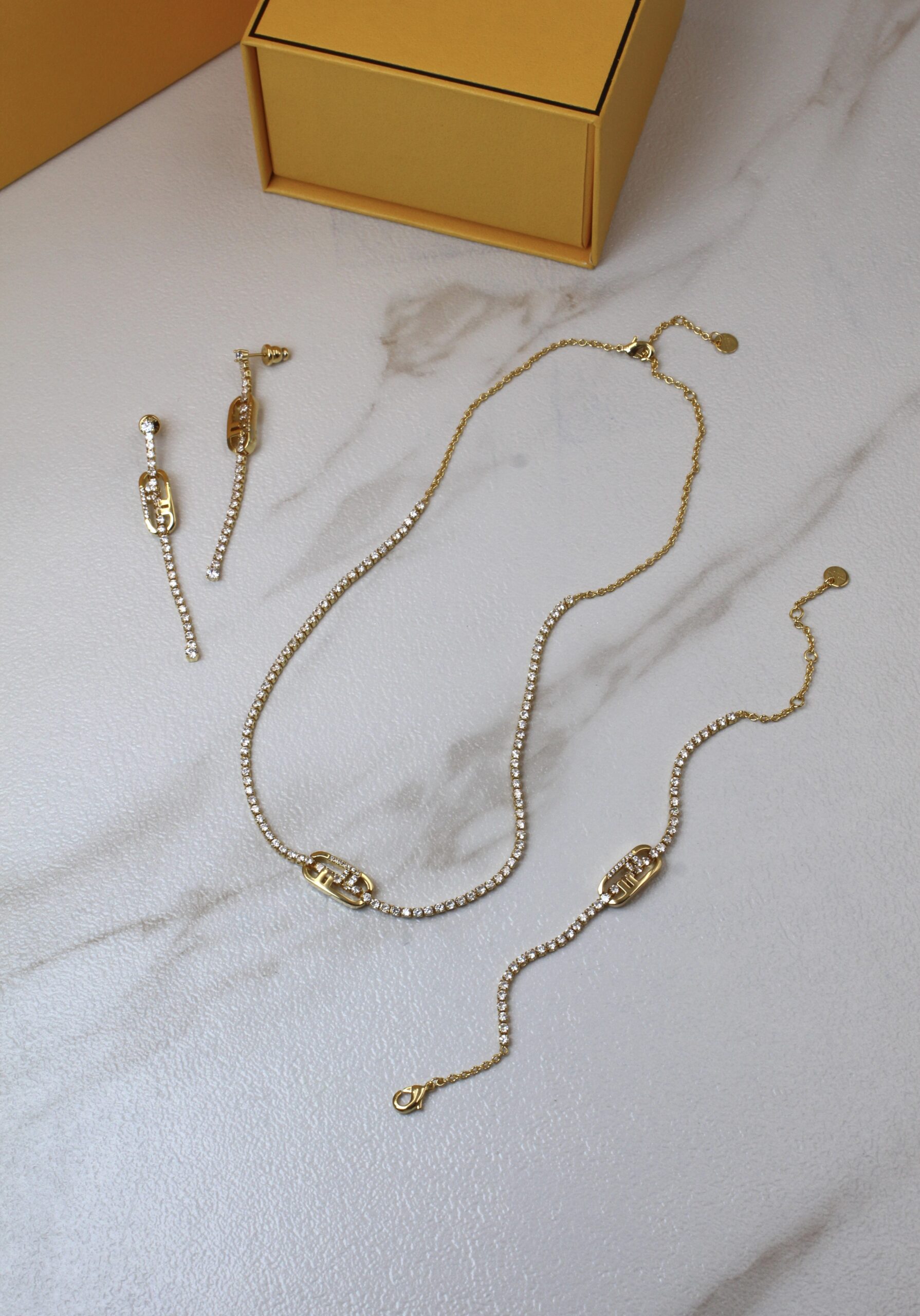 Fendi 18K Gold-Finished Crystal Pavé Jewelry Suite