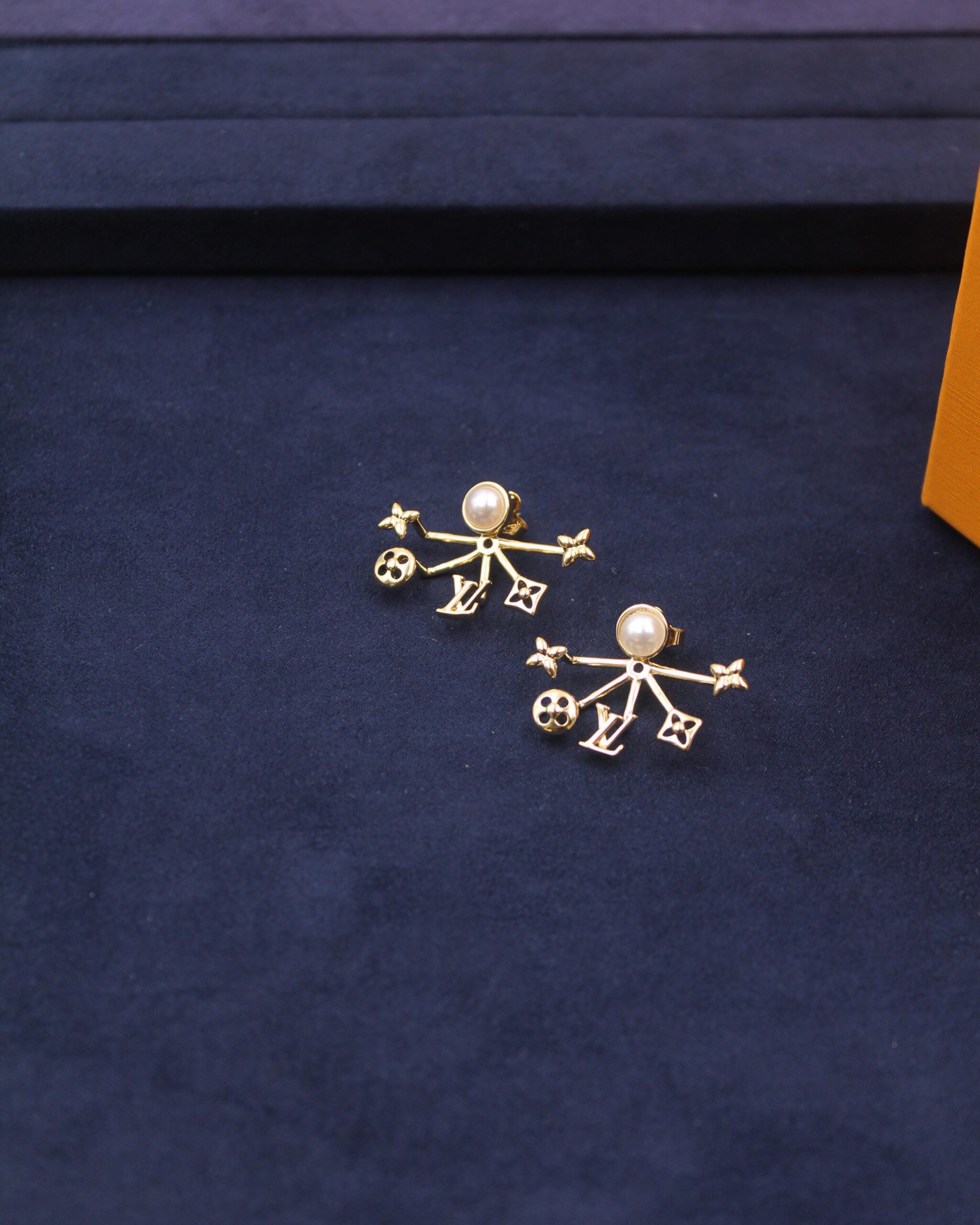 Louis Vuitton Blossom Monogram Pearl Stud Earrings in 18K Gold Finish