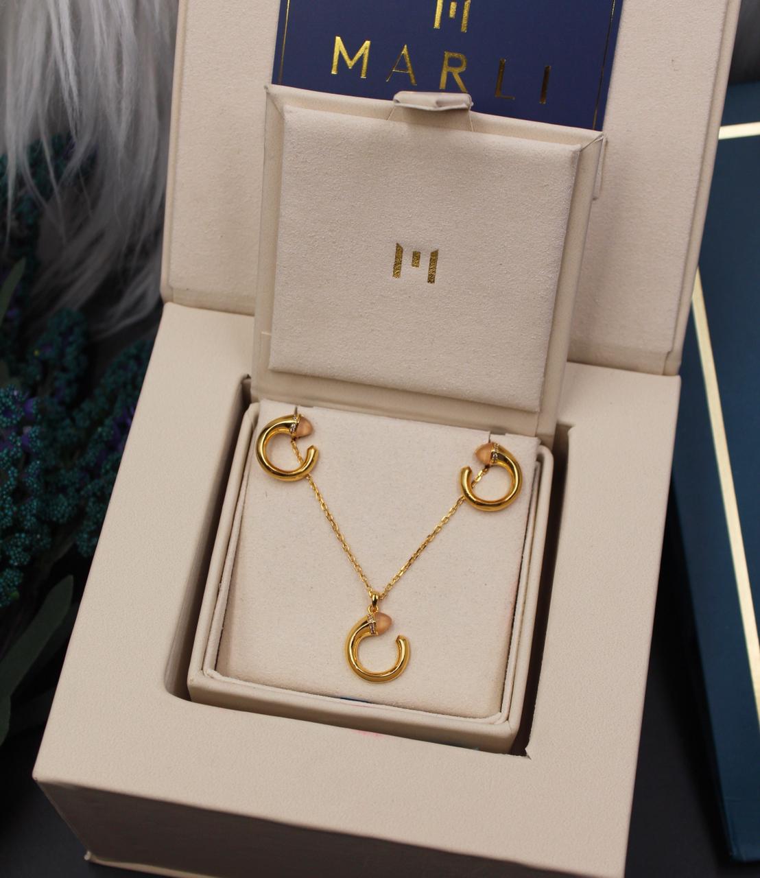 Marli New York 18K Yellow Gold and Diamond-Accented Pendant Necklace and Earring Set