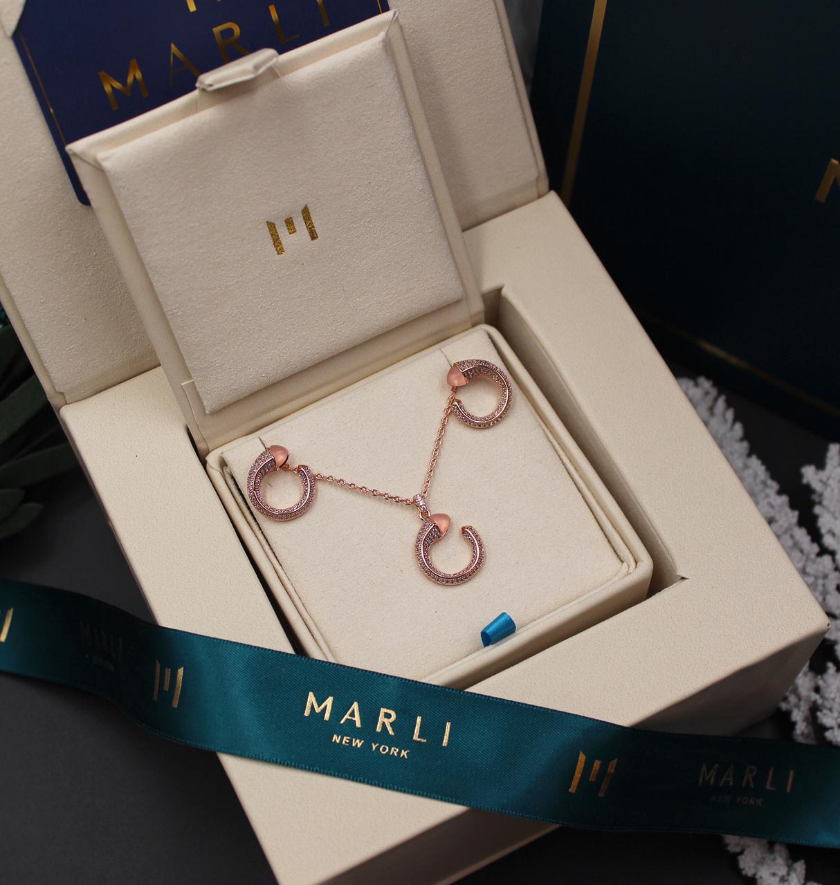 Marli New York 18K Rose Gold Pavé Diamond Linked Hoop Fine Jewelry Set