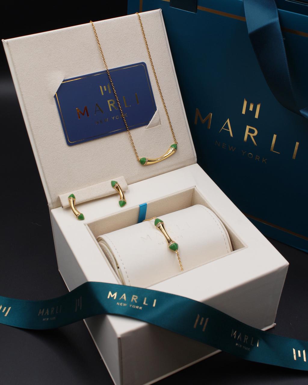 MARLI New York Cleo 18K Yellow Gold, Diamond & Green Agate Parure Set