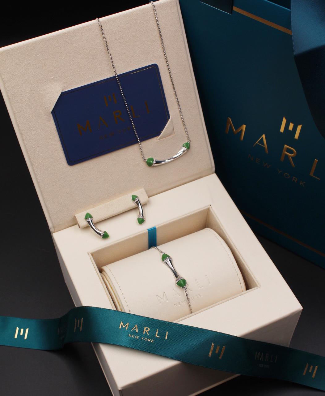 Marli New York Cleo 18K White Gold, Diamond & Green Agate Jewelry Suite