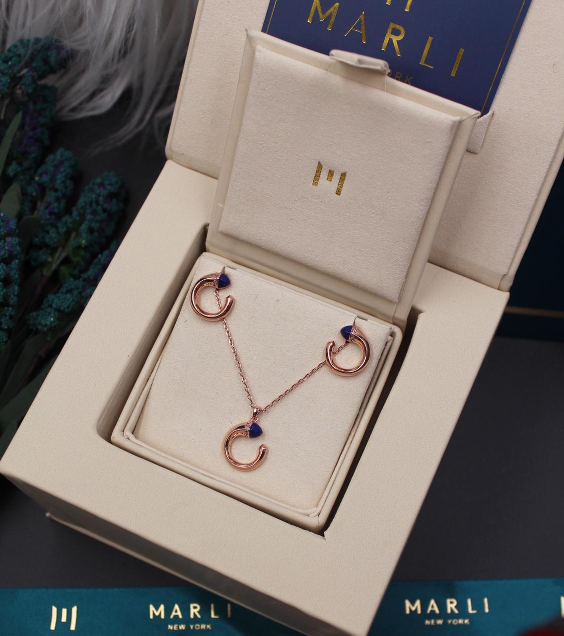 Marli New York 18K Rose Gold and Lapis Lazuli Cleo Diamond Pendant and Earring Suite