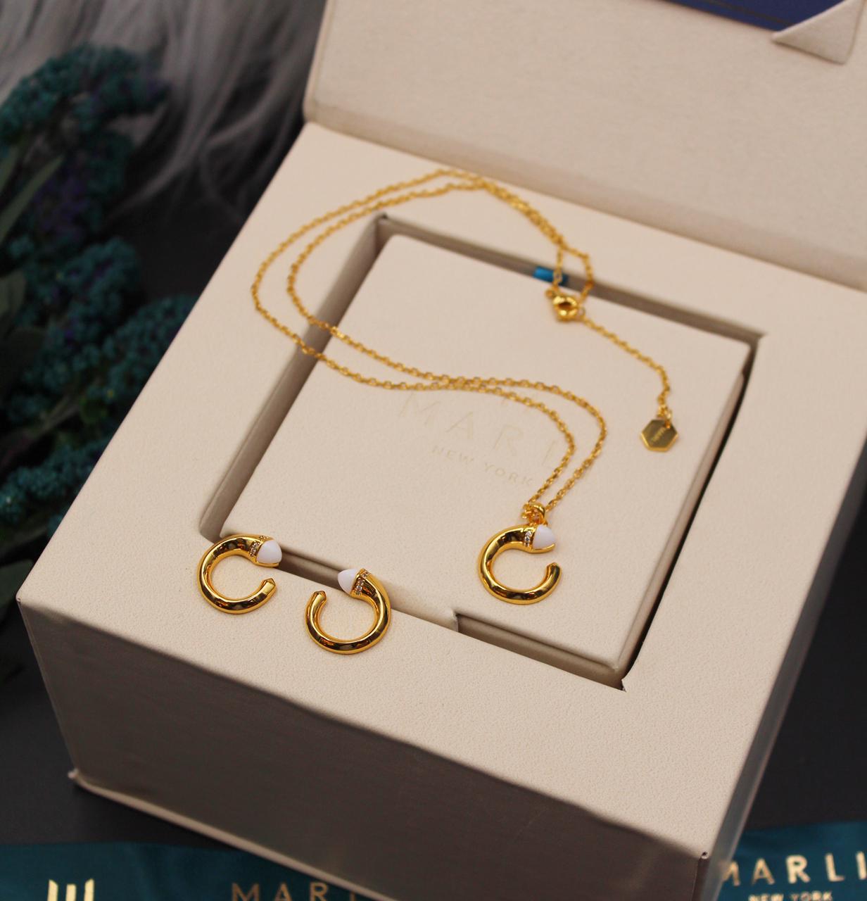 Marli New York 18K Gold and Diamond-Accented C-Hinged Pendant Necklace & Earring Set