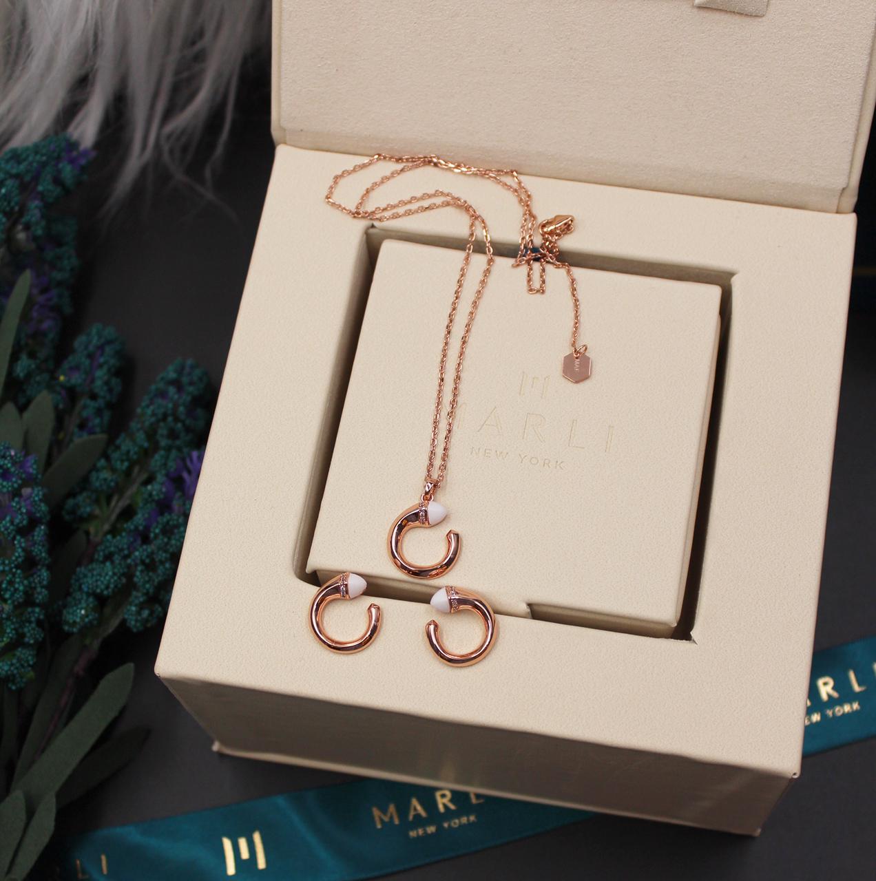 Marli New York Rose Gold and Enamel Pendant Necklace and Earring Set