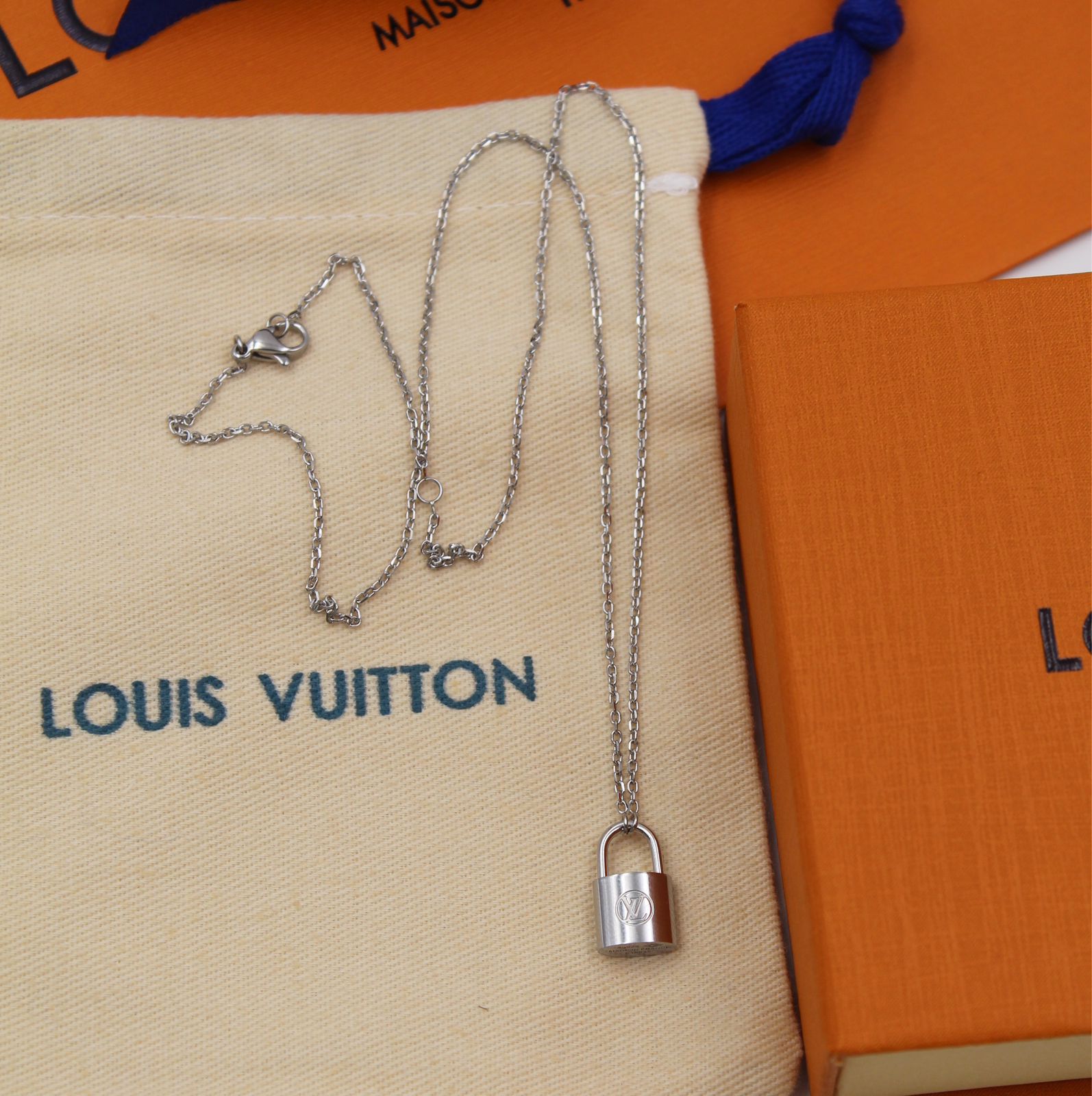 Louis Vuitton Silver Padlock Pendant Necklace
