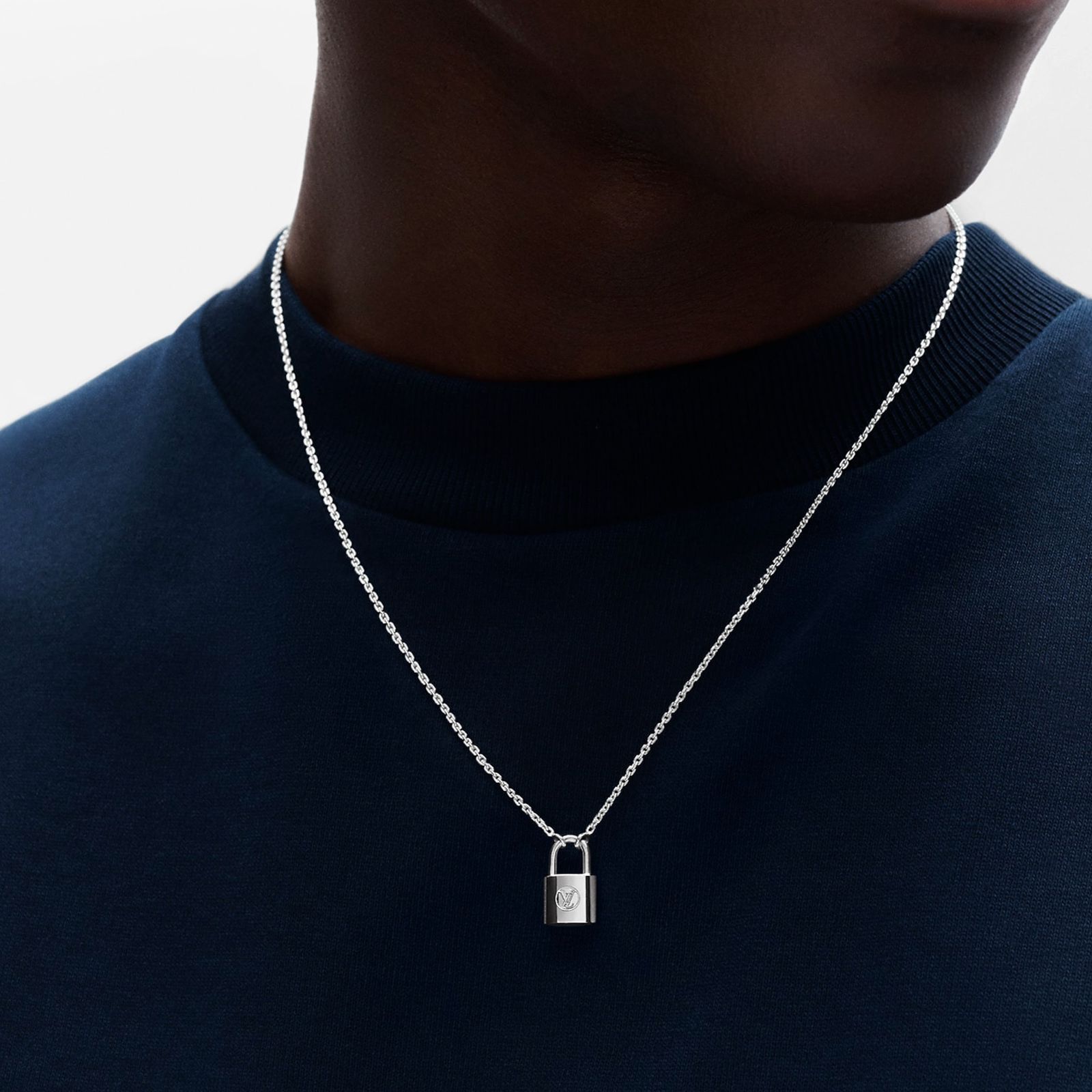 Louis Vuitton Monogram Lock Silver Pendant Necklace