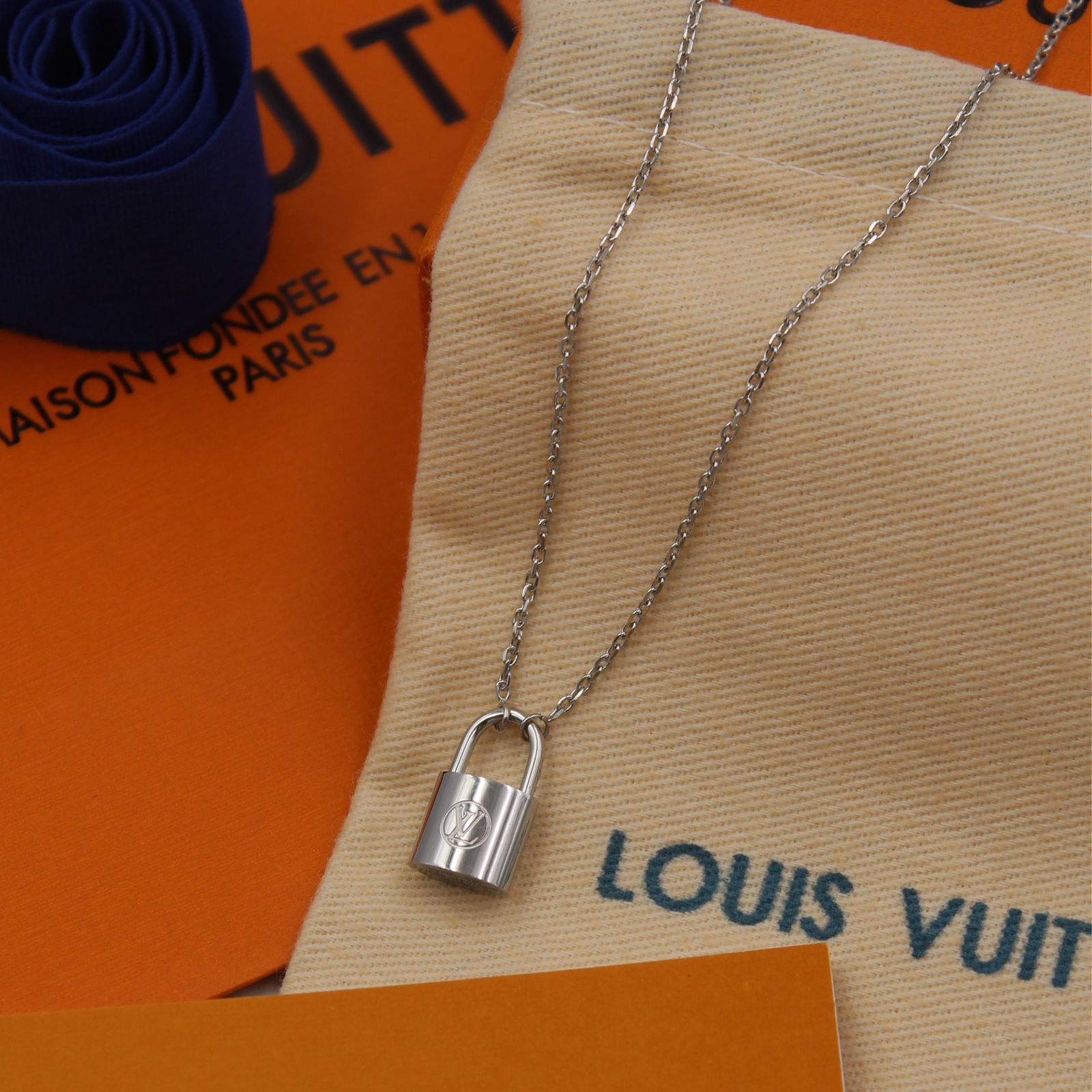Louis Vuitton Silver-Tone Padlock Pendant Necklace