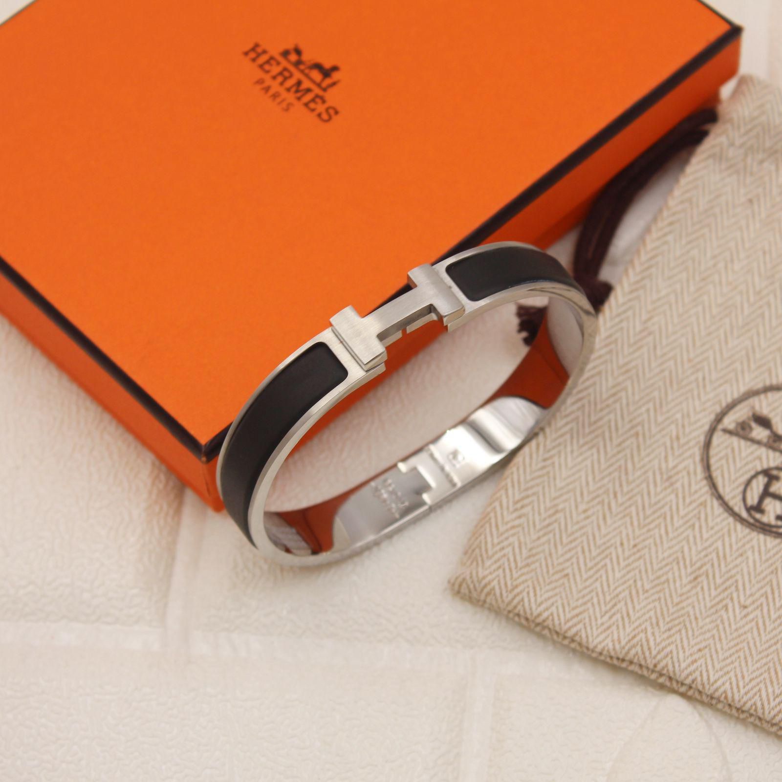 Hermès Palladium and Noir Enamel Clic H Bracelet