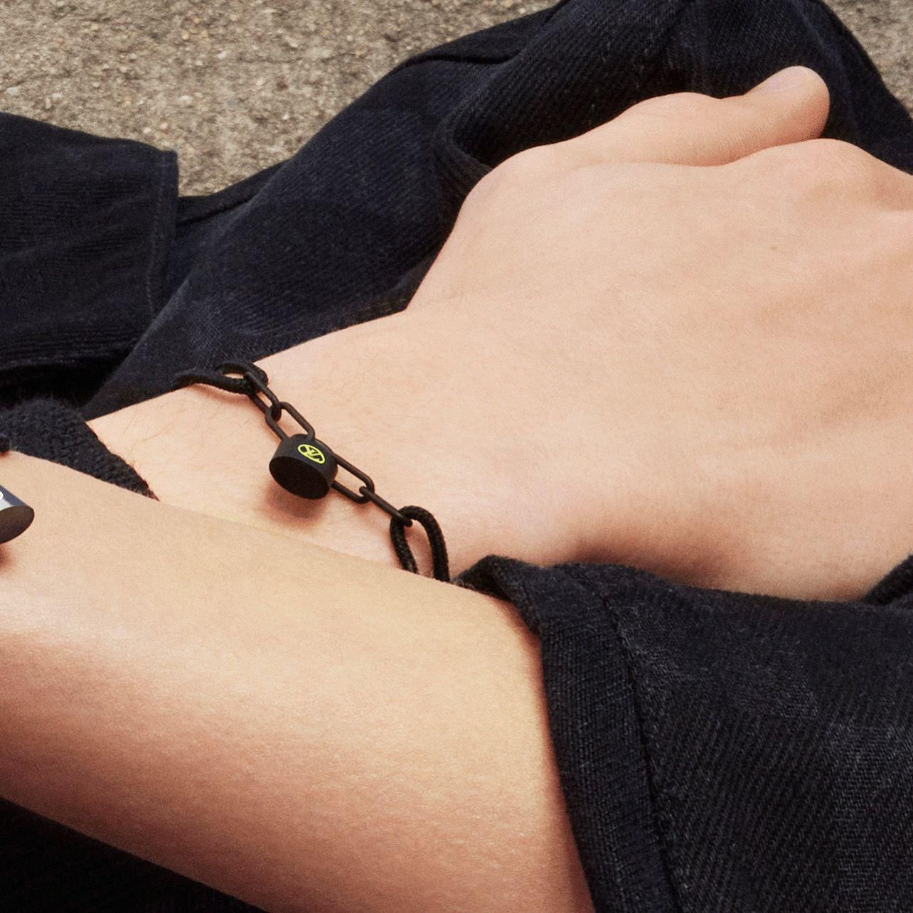 Louis Vuitton Black Cord and Matte Link Bracelet