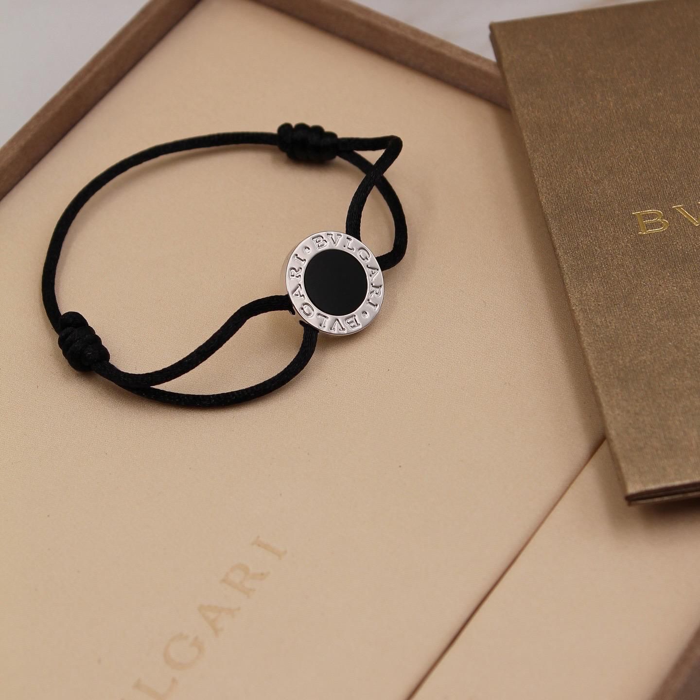 Bvlgari Bvlgari Black Onyx and Sterling Silver Cord Bracelet