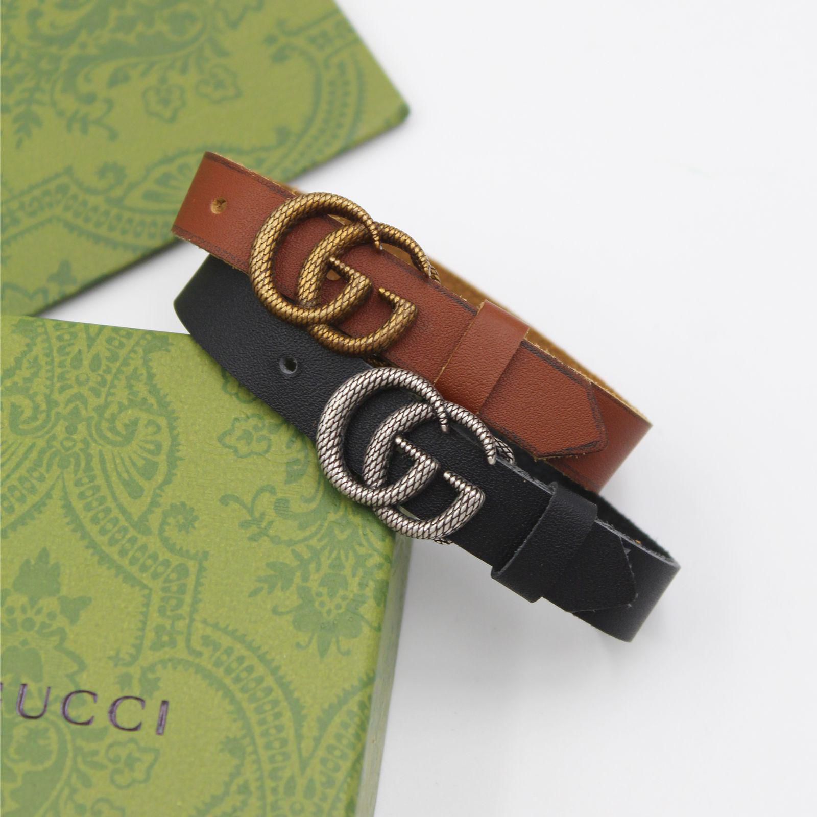 Gucci Double G Interlocking Snake Buckle Leather Bracelets