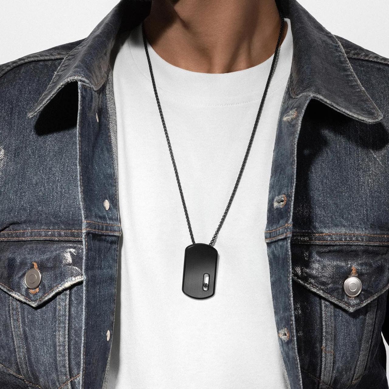 Matte Black Titanium Minimalist Dog Tag Pendant Necklace