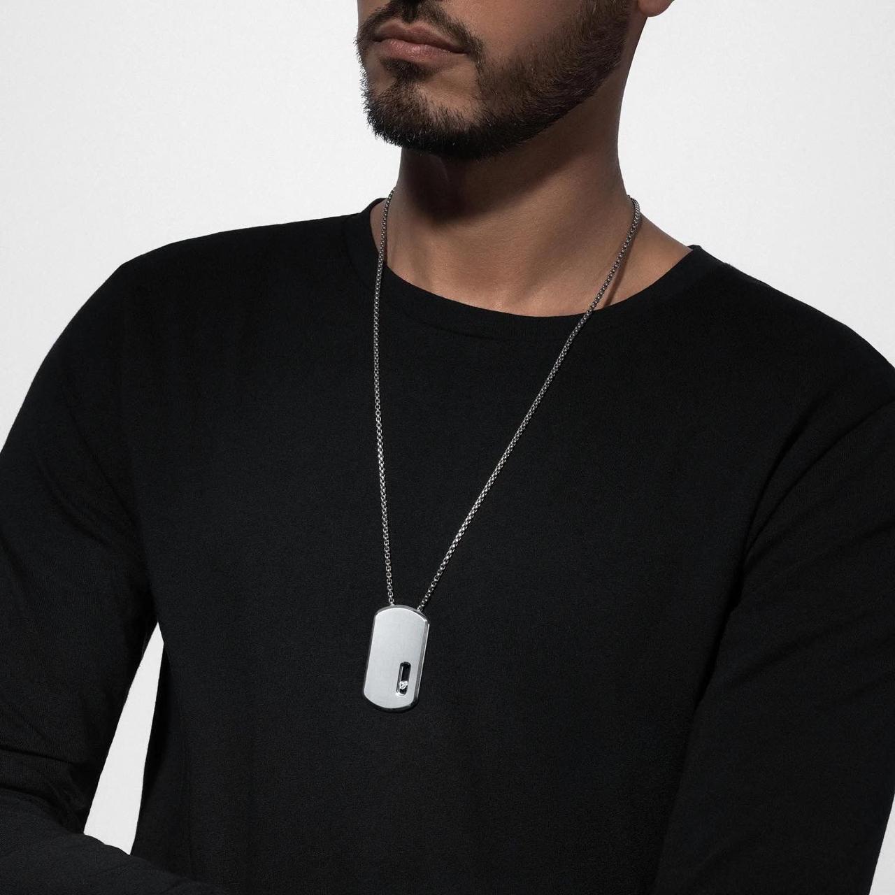 Artisan Polished Palladium Dog Tag Pendant Necklace