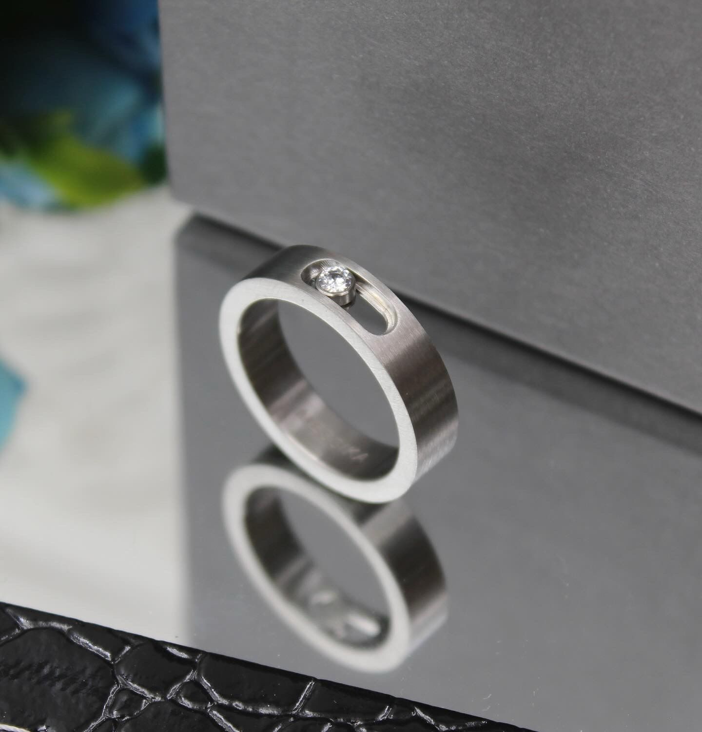 Titanium & Floating Diamond Modernist Band Ring