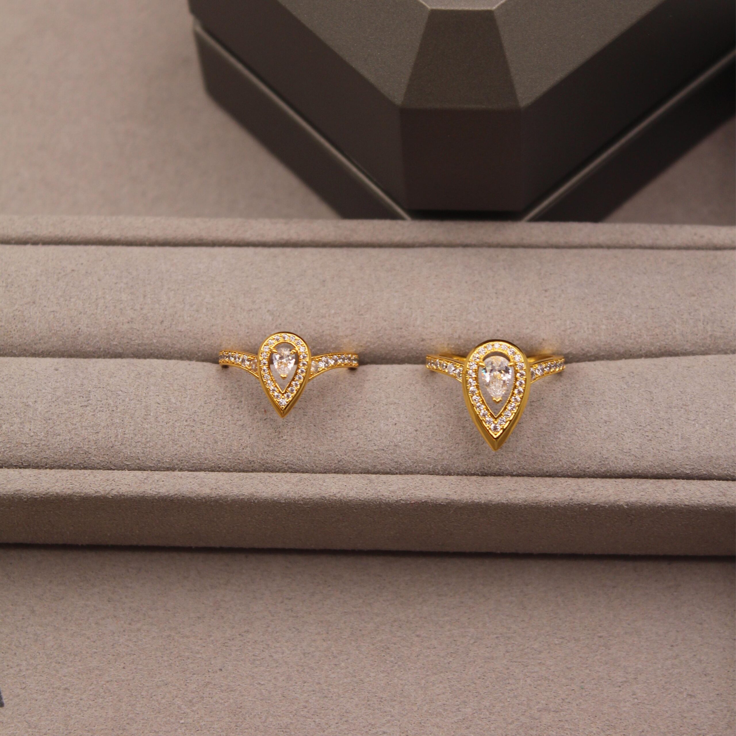 Messika Desert Bloom Pear-Cut Pavé Diamond Rings in 18K Yellow Gold