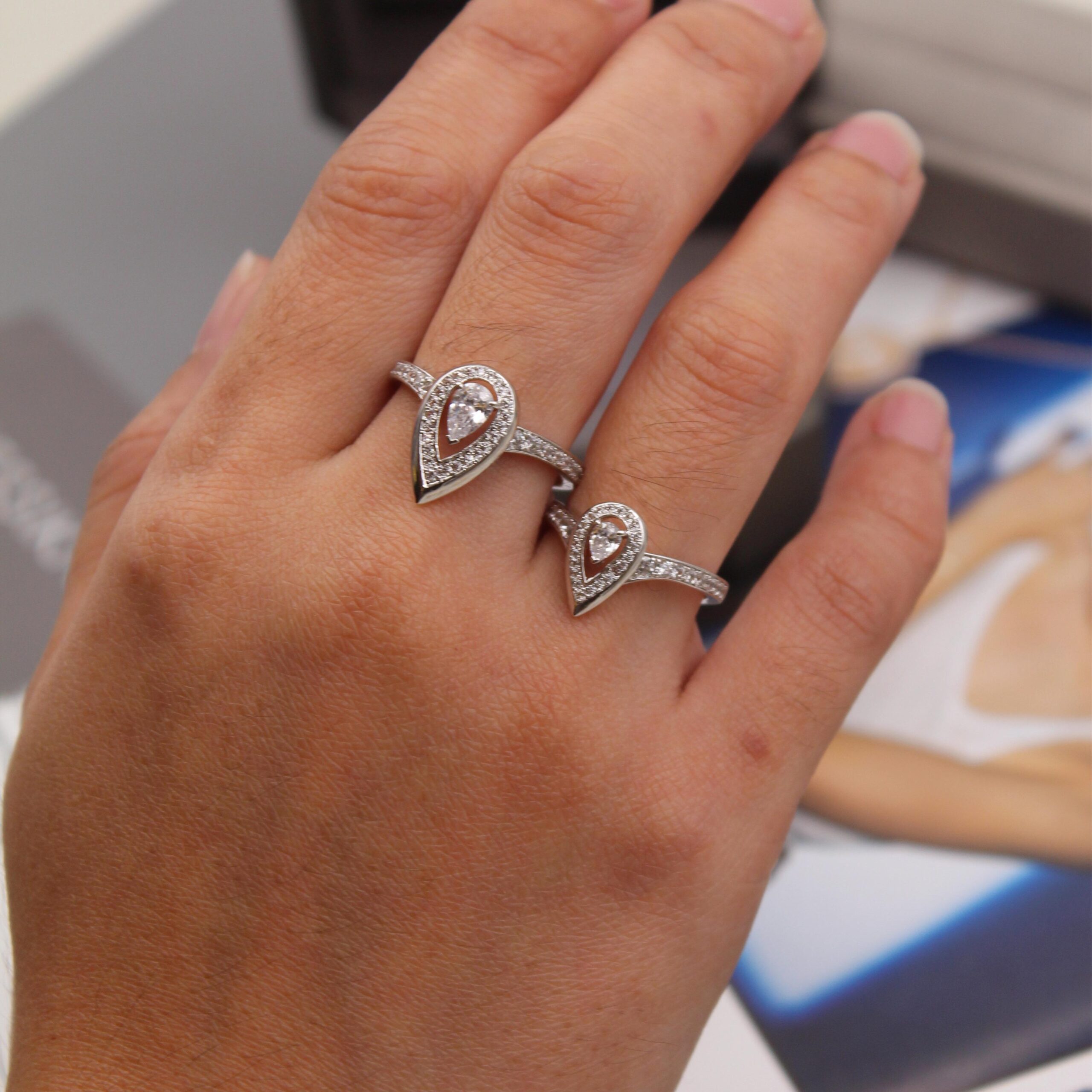 Messika Desert Bloom Pear-Cut Pavé Diamond Dual Rings in 18K White Gold