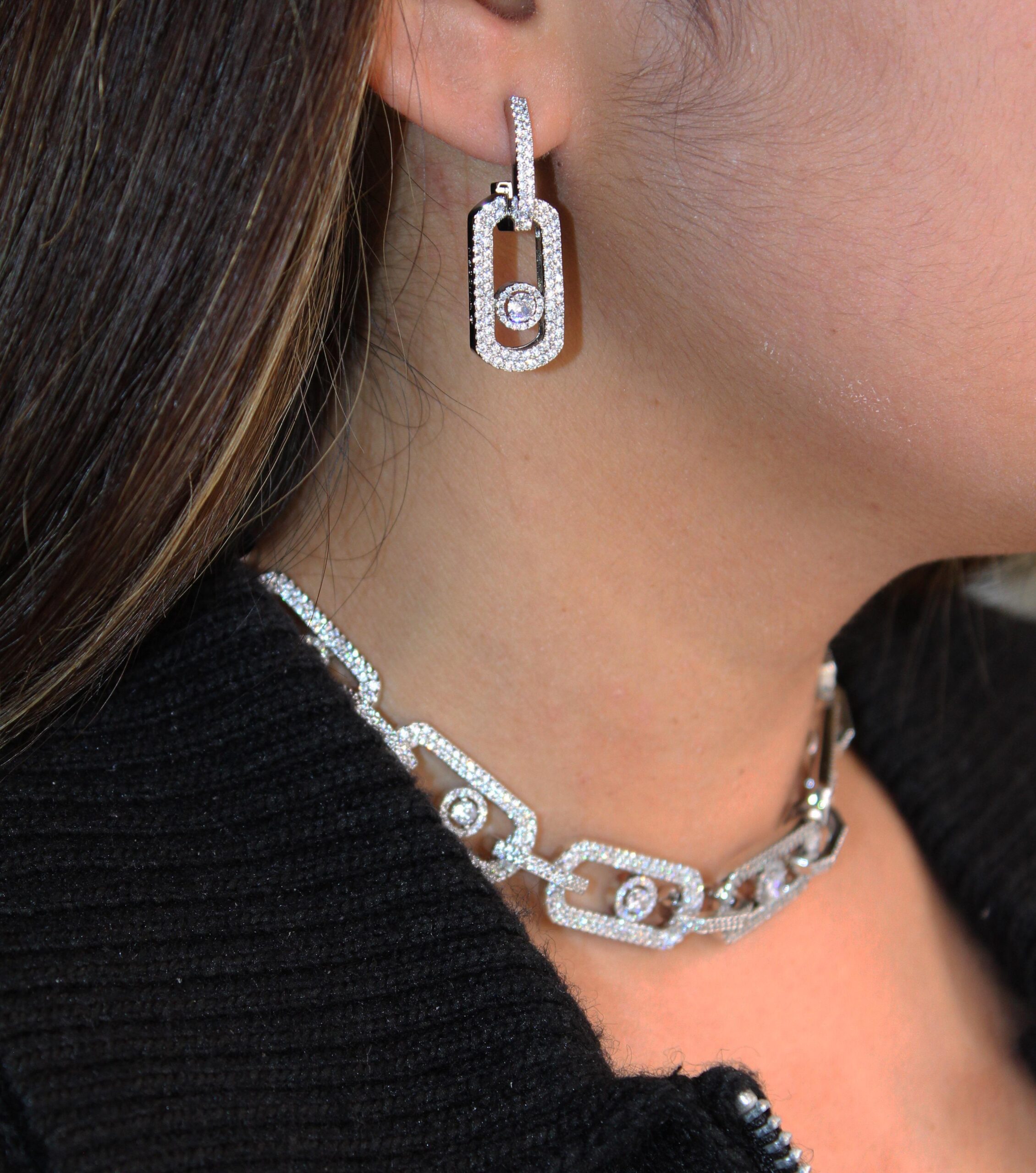 Messika-Inspired Diamond Pavé Geometric Link Haute Joaillerie Set