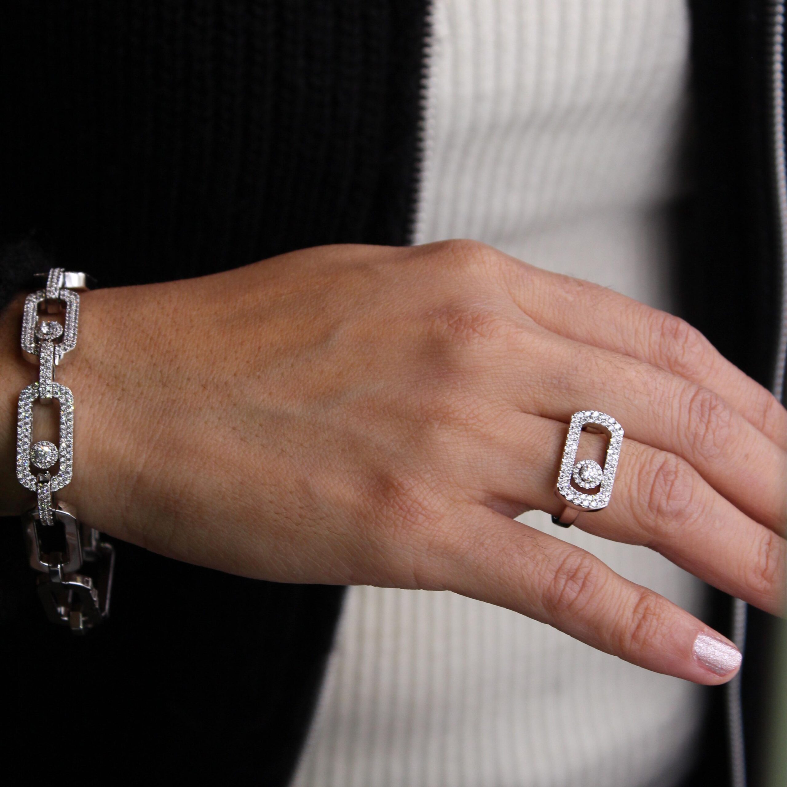 Messika Move Link Diamond Pavé Bracelet and Matching Ring Suite in 18K White Gold
