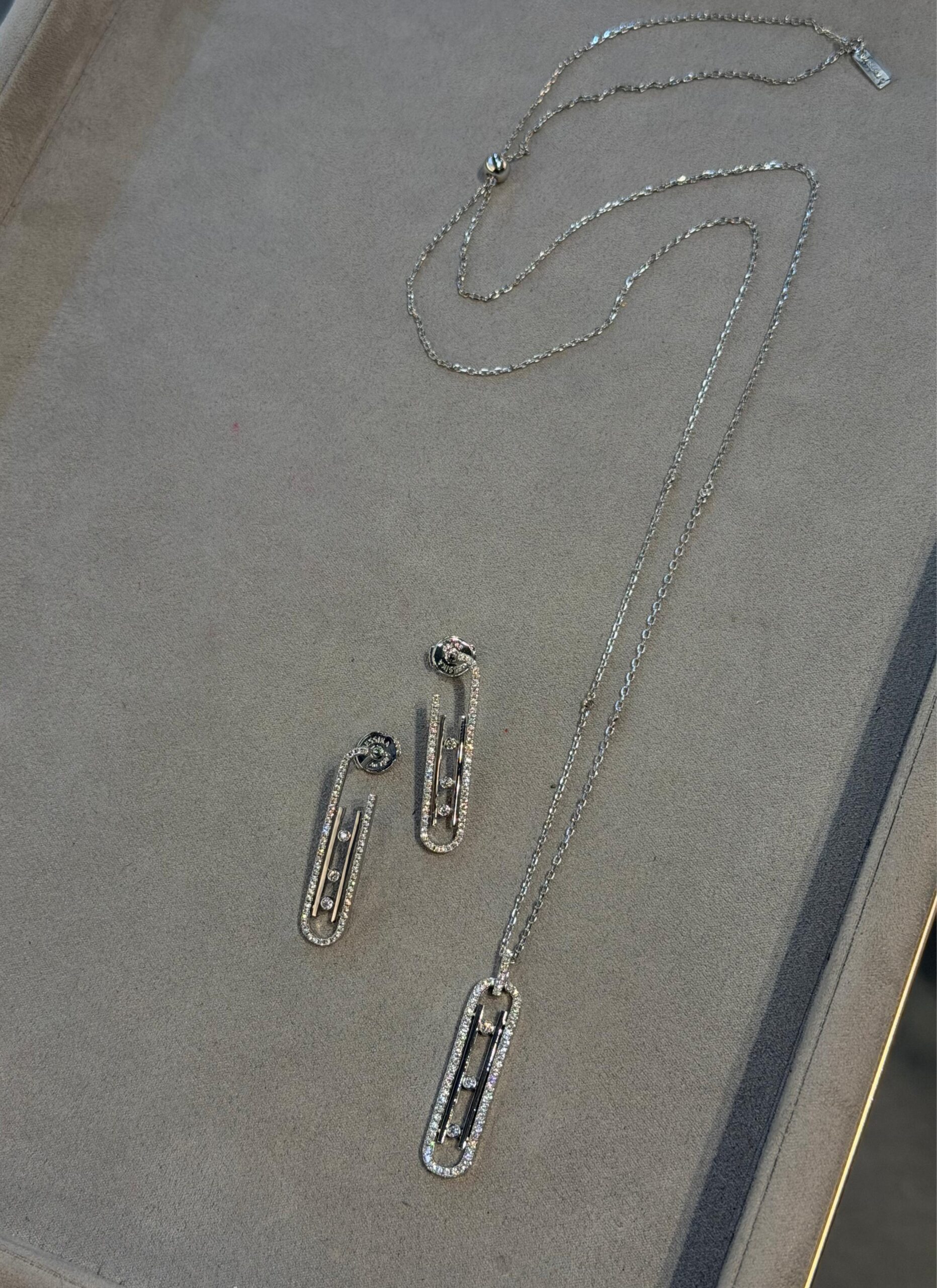 Messika Move Link Diamond Pendant Necklace and Matching Earrings Set in 18K White Gold