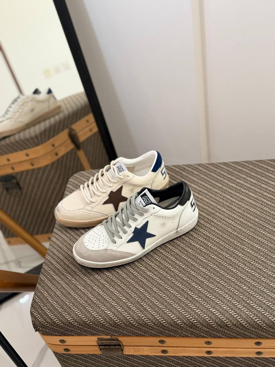 Ball-Star Distressed Leather Low-Top Sneakers with Contrast Star