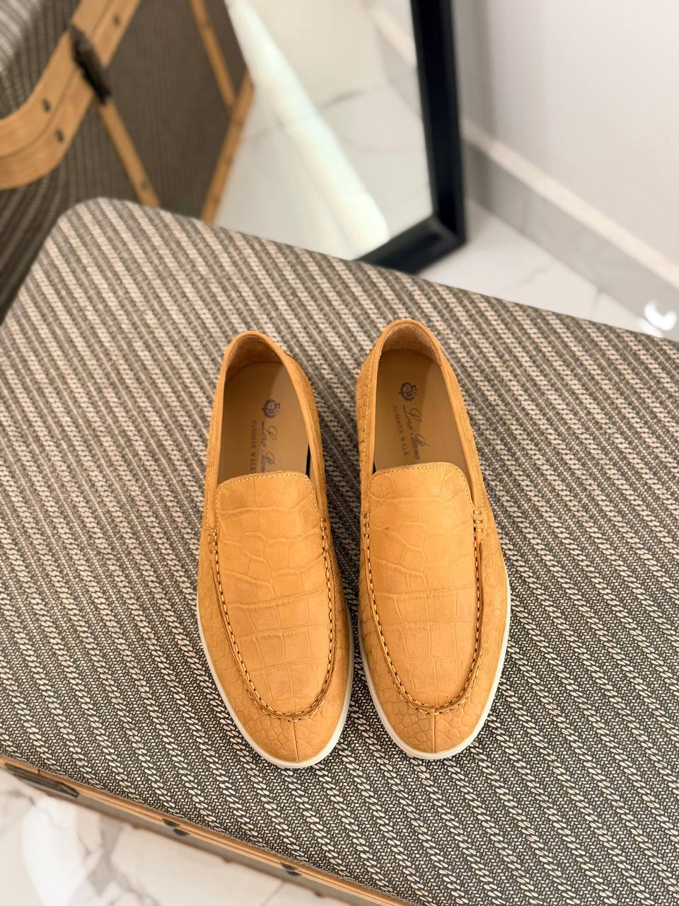 Loro Piana Summer Walk Loafers in Crocodile-Embossed Suede