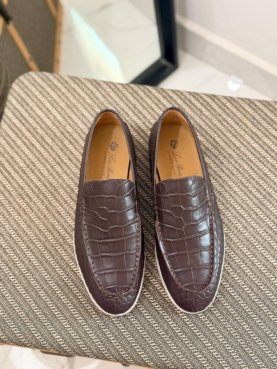 Loro Piana Summer Walk Loafers in Alligator-Embossed Leather