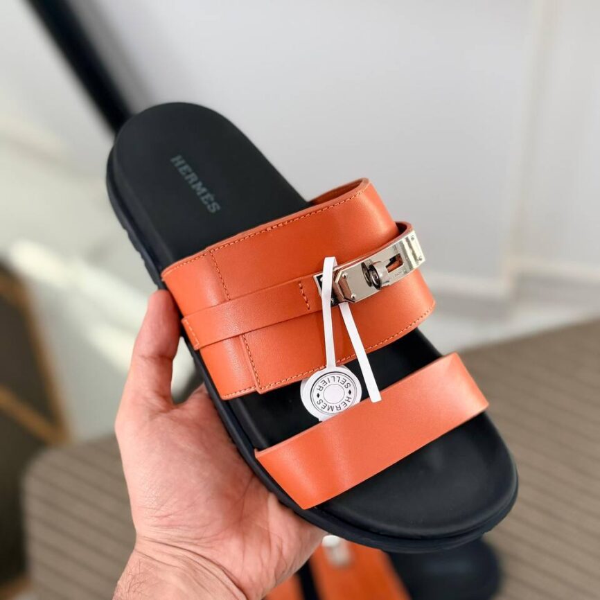 Hermès Izmir Inspired Leather Slide with Palladium-Plated Hardware