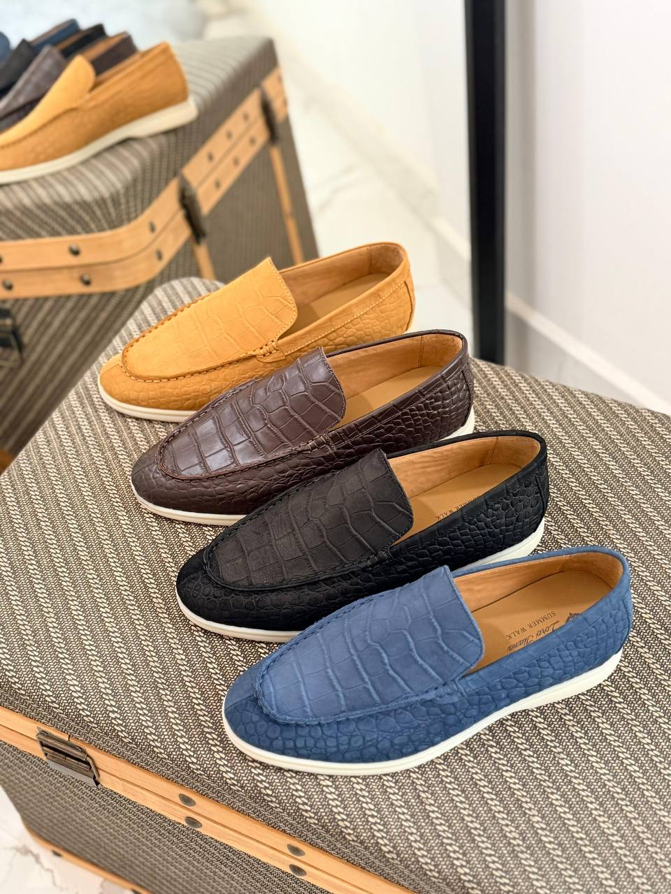 Croc-Embossed Suede Summer Walk Loafers