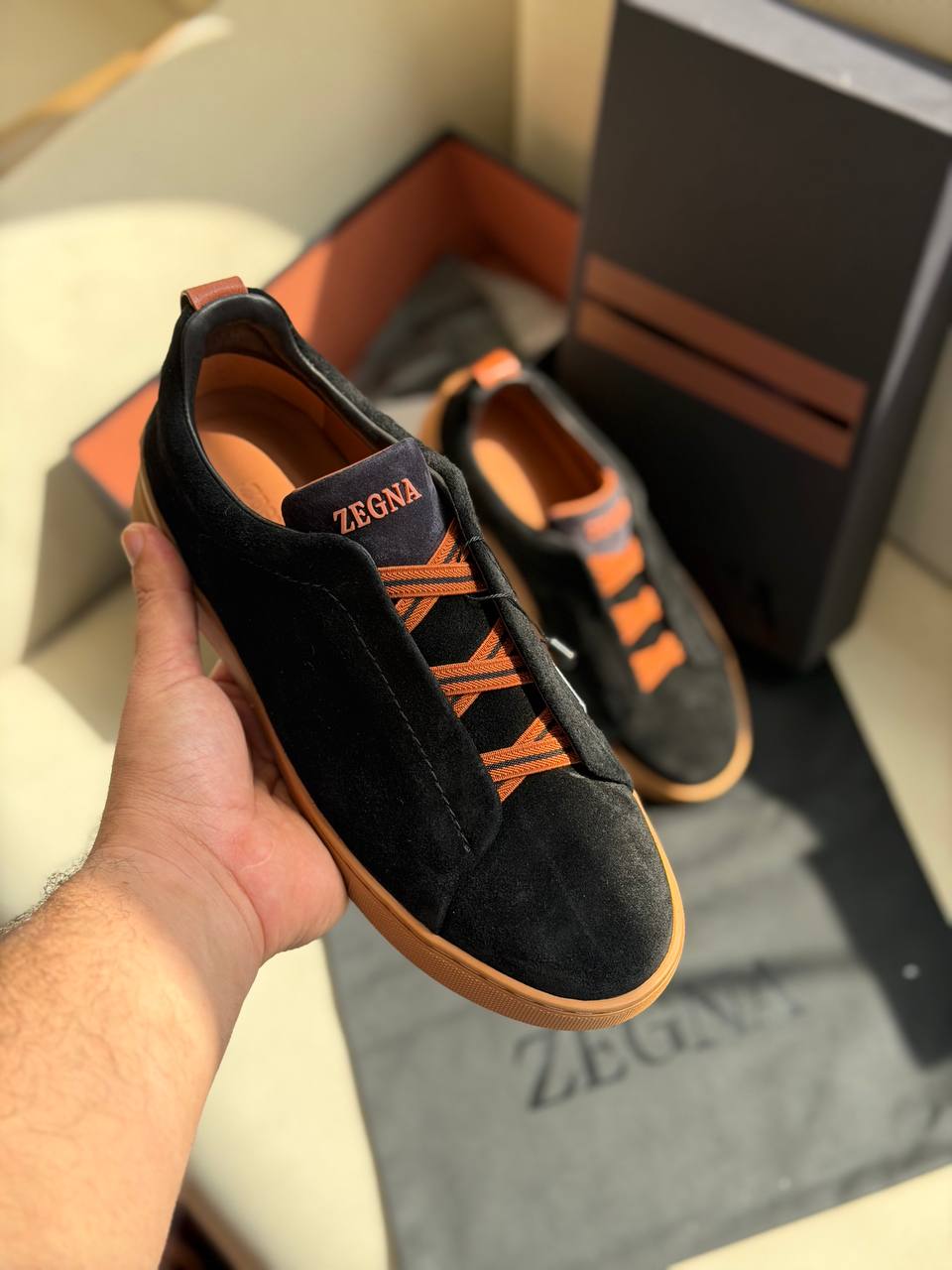 ZEGNA Suede Low-Top Sneakers with Contrast Lacing
