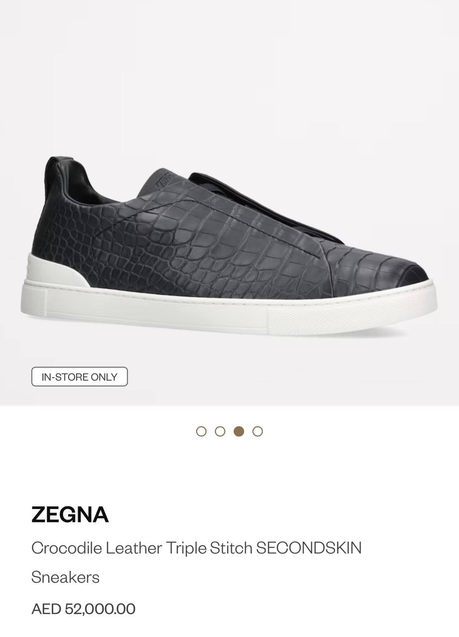 ZEGNA Triple Stitch SECONDSKIN Crocodile Leather Sneakers