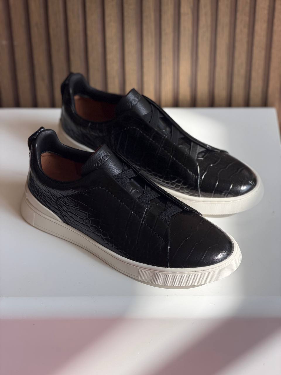 ZEGNA Croco-Embossed Leather Low-Top Sneakers