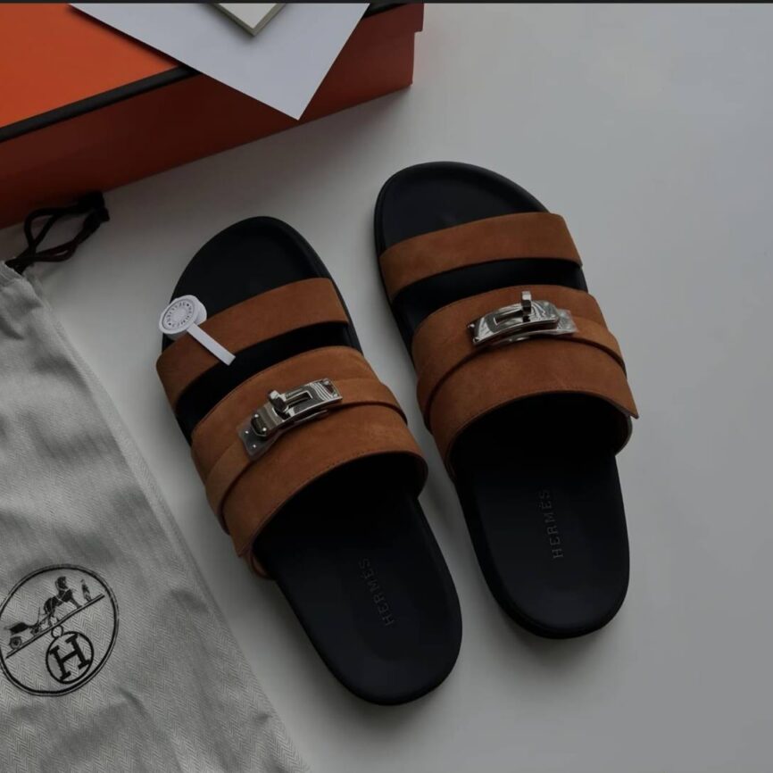 Hermès Chypre Suede Sandal with Palladium-Plated Hardware