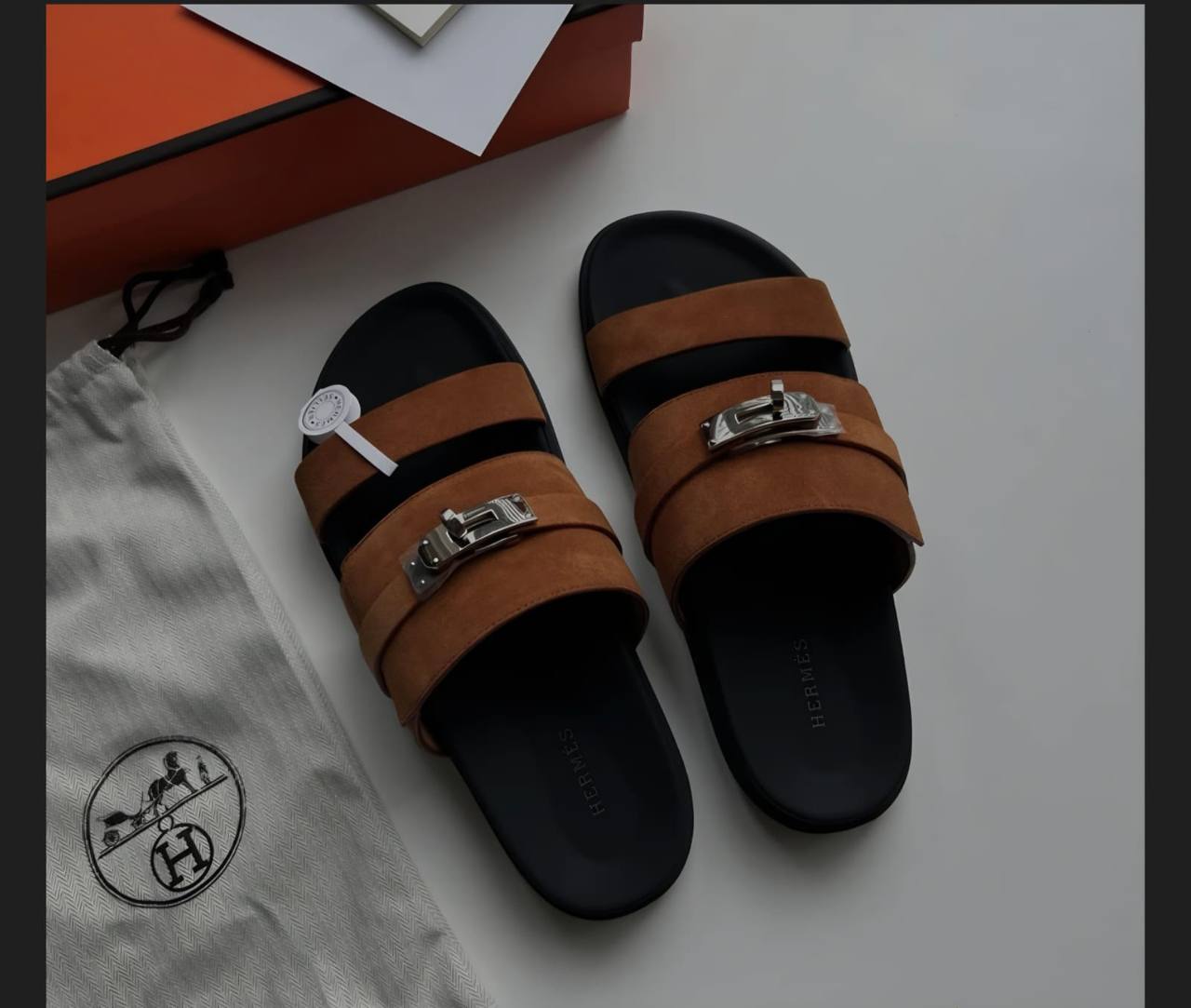 Hermès Chypre Suede Sandal with Palladium-Plated Hardware