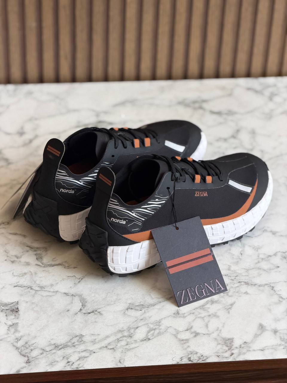 ZEGNA x norda™ Technical Trail Sneakers in Black and Terra Cotta
