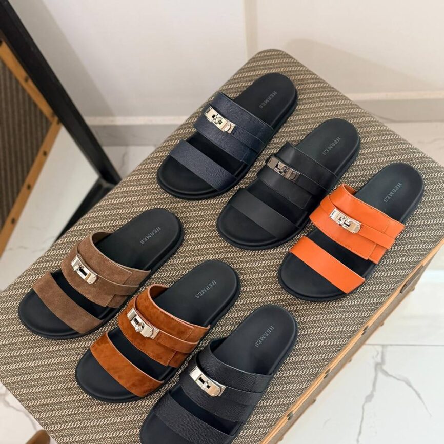 Hermès Oasis Inspired Leather & Suede Slide Sandals