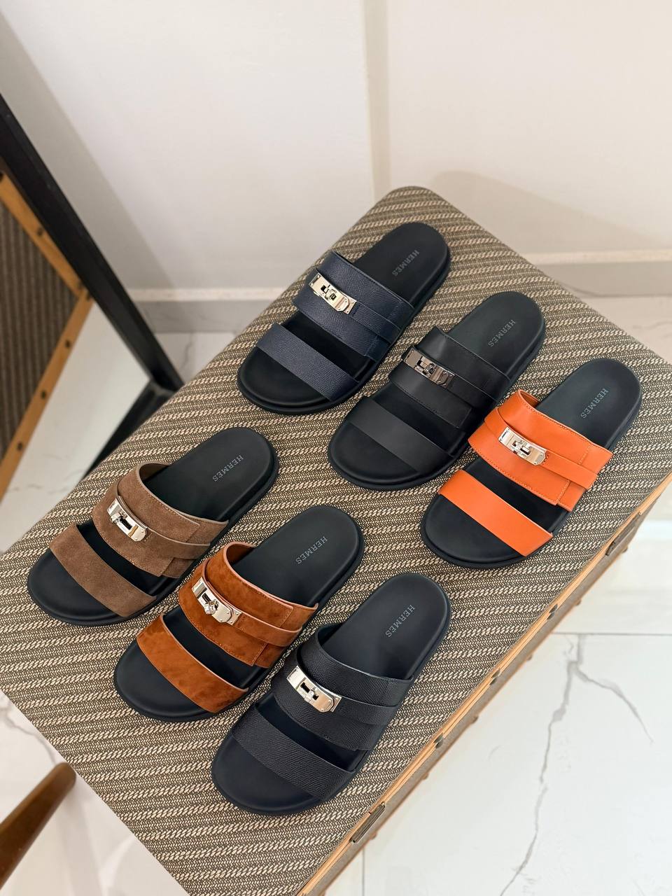 Hermès Oasis Inspired Leather & Suede Slide Sandals