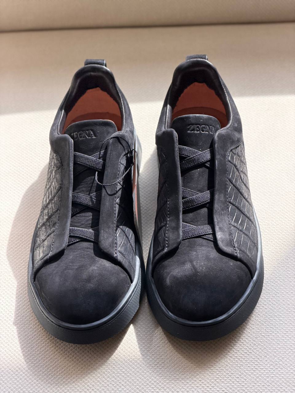 ZEGNA Triple Stitch Suede and Embossed Leather Sneakers