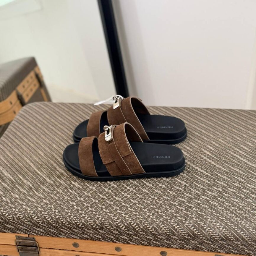 Hermès Izmir Suede Sandal with Iconic Kelly Buckle Detail