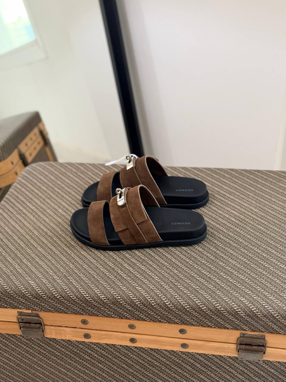 Hermès Izmir Suede Sandal with Iconic Kelly Buckle Detail
