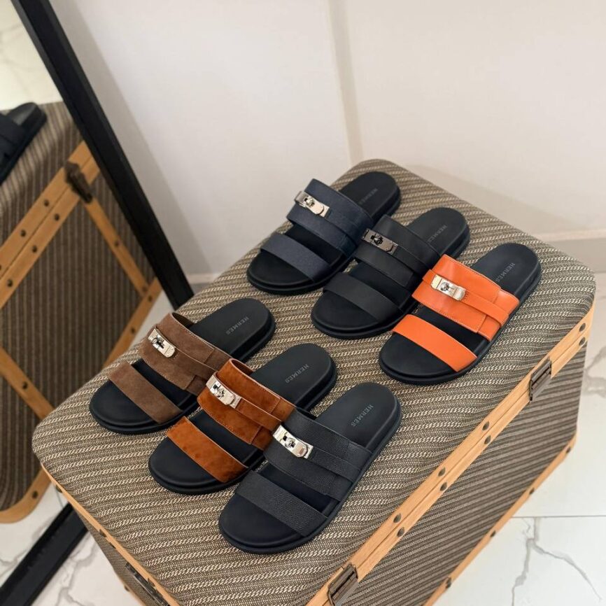 Hermès Izmir Inspired Dual-Strap Leather Slide Sandals