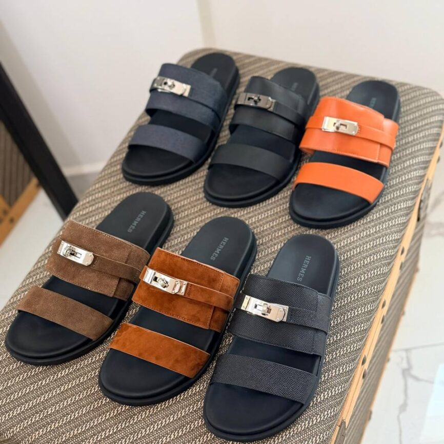 Hermès Izmir Inspired Dual-Strap Leather Slide Sandals