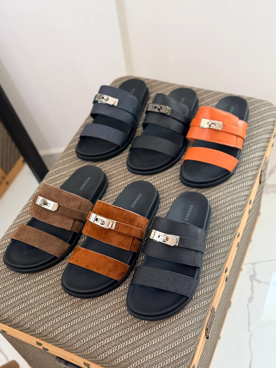 Hermès Izmir Inspired Dual-Strap Leather Slide Sandals