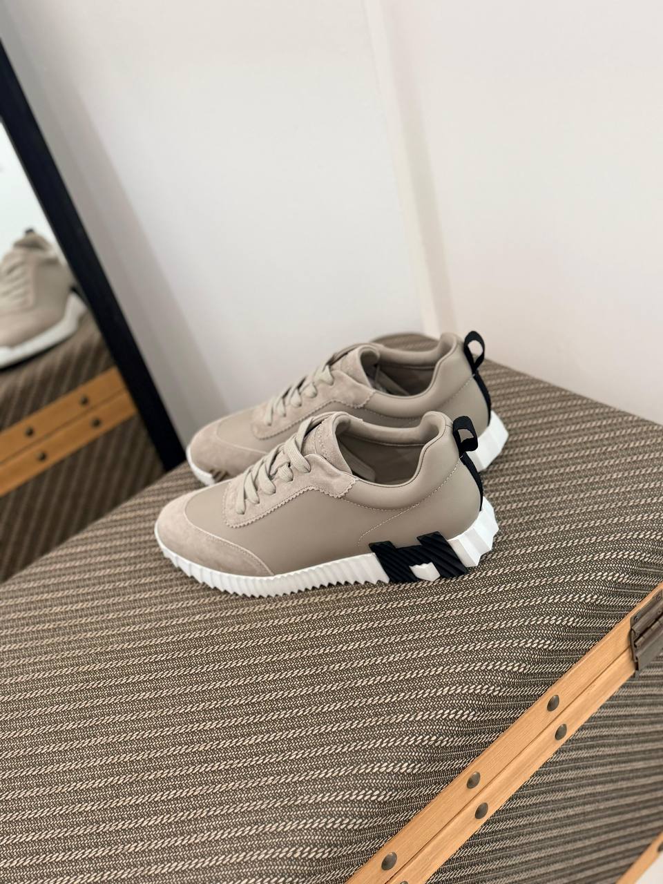 Suede and Smooth Leather Runner Sneakers with Sculpted Sole