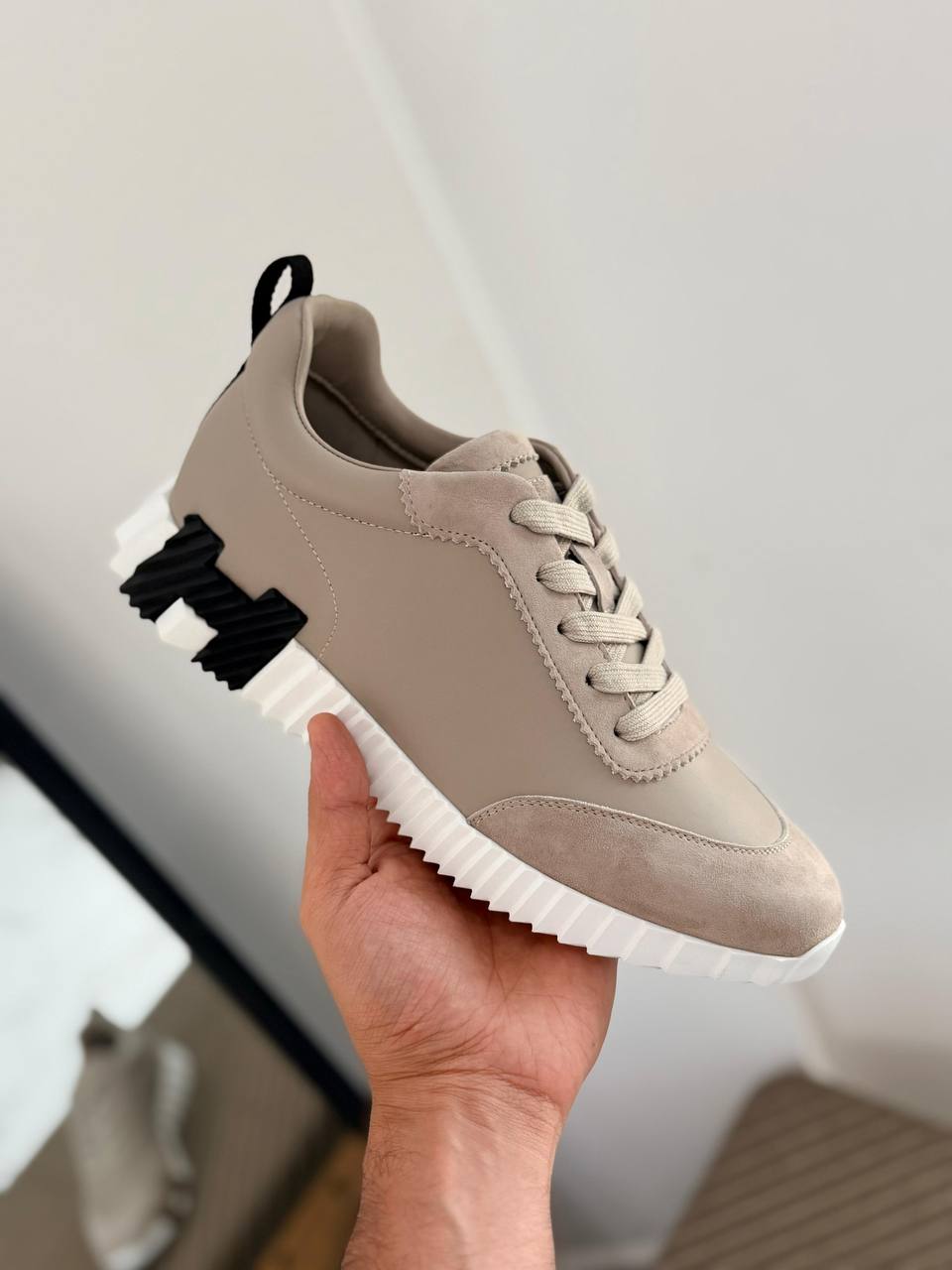 Suede and Technical Leather Low-Top Sneakers with Contrast H-Detail